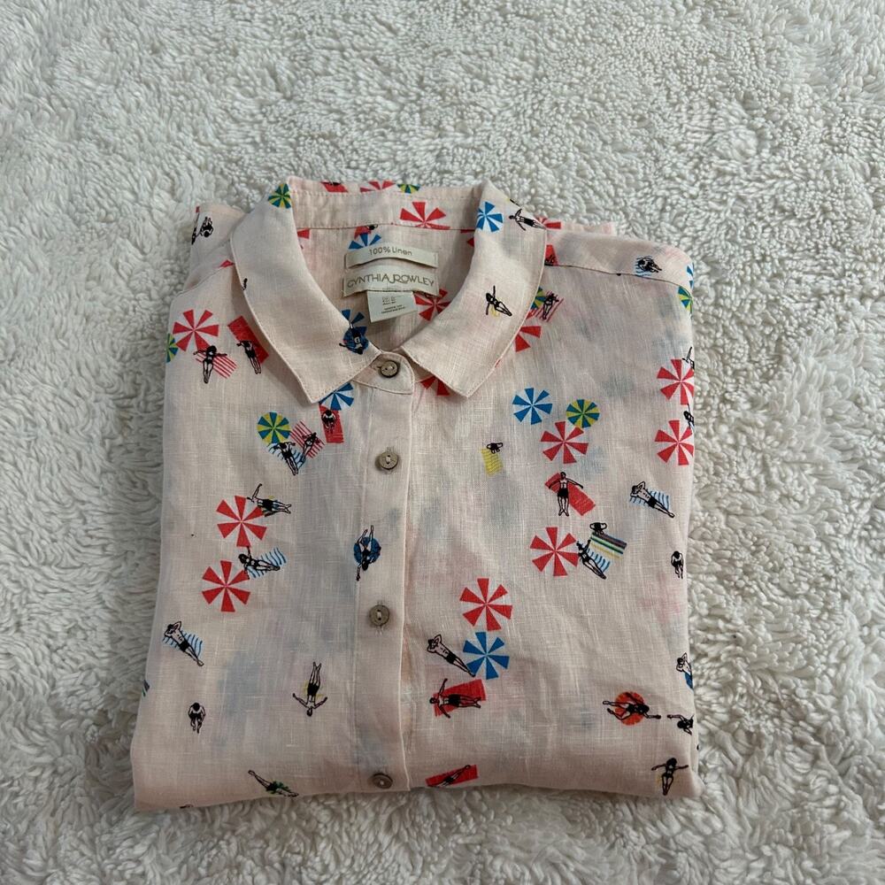 Cynthia Rowley Light Pink Beach Print Button-Up Blouse
